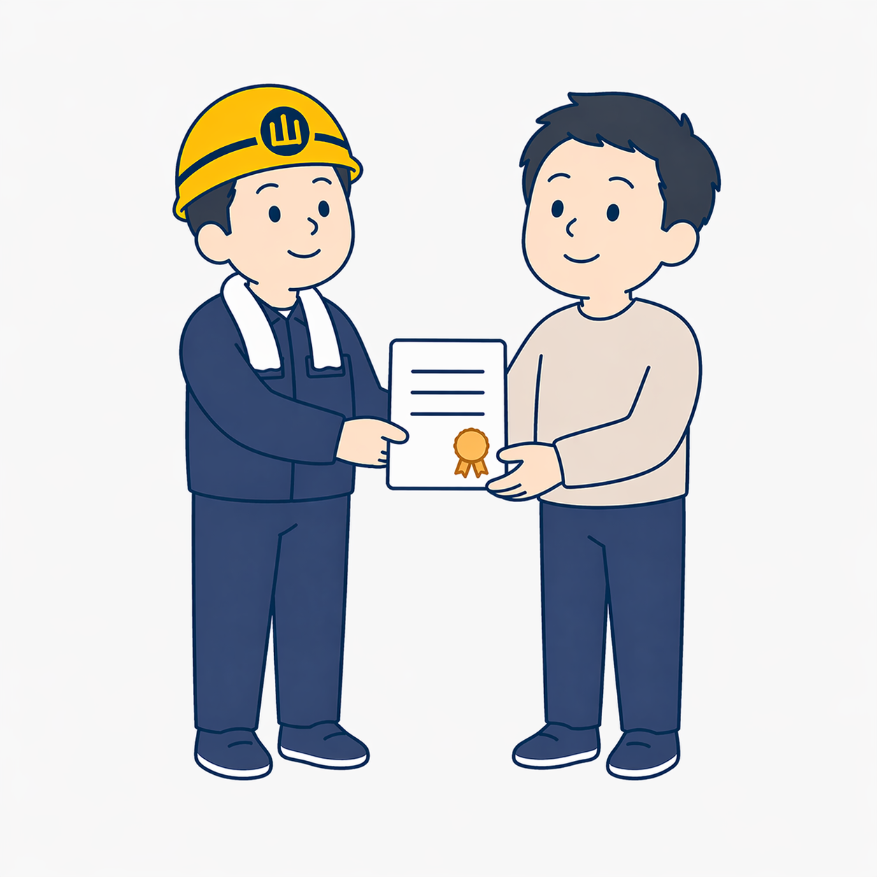 丸山くんがお客様に保証書を手渡し